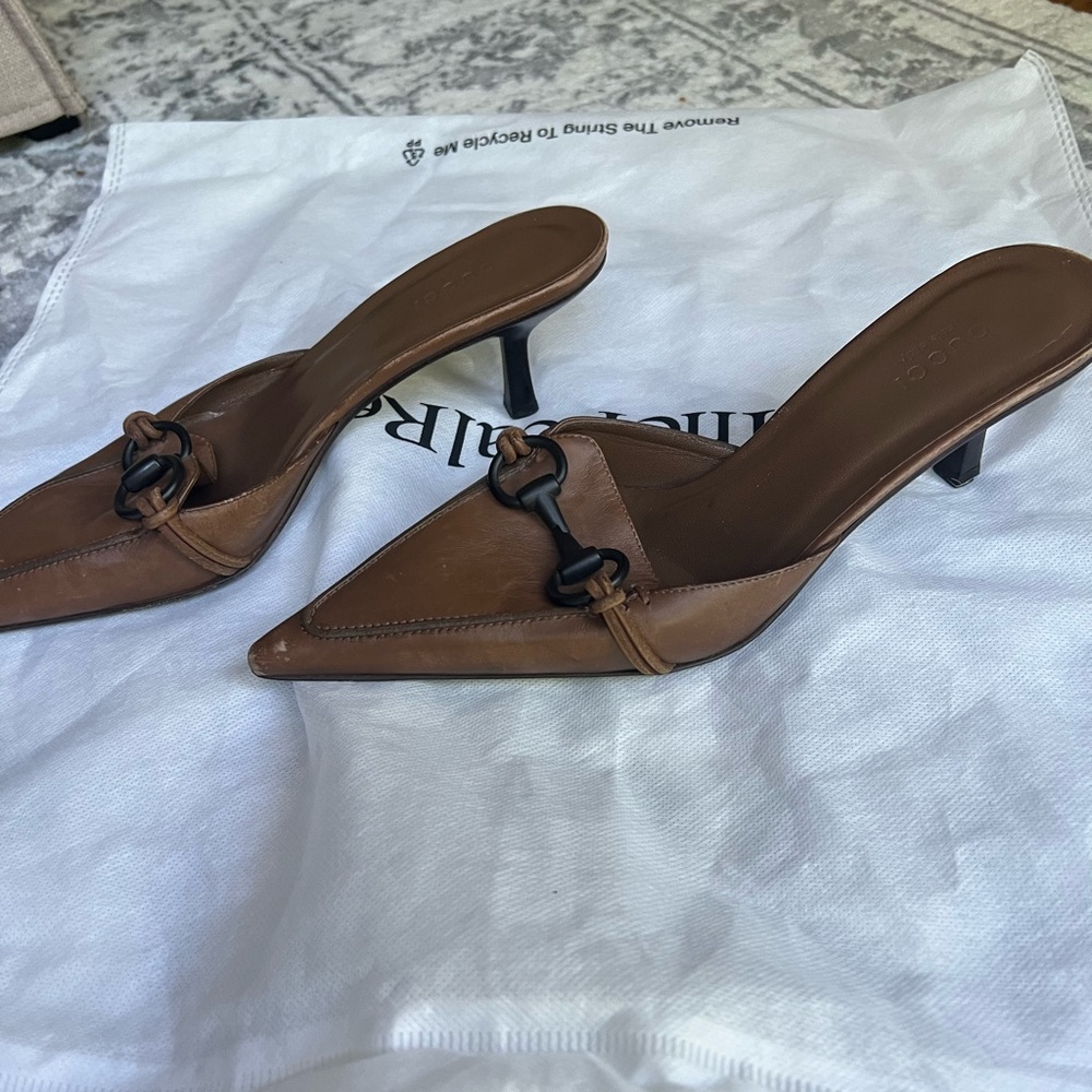 Gucci Horsebit Brown Leather Mules Sz 8